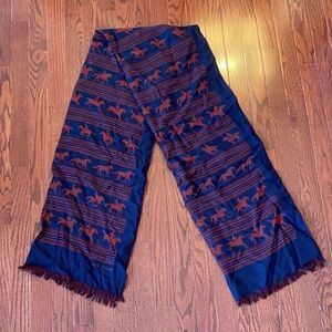 Hermes Sequences Silk Cashmere Navy and Red Horse Pattern Scarf